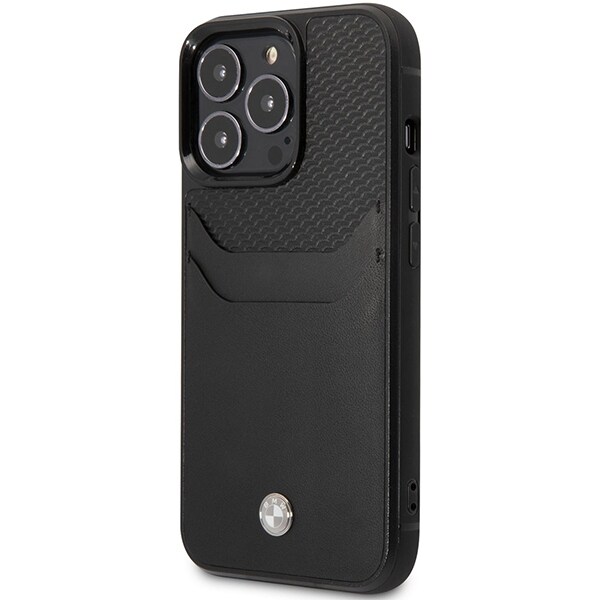 Etui BMW BMHCP14X22RSEPK iPhone 14 Pro Max 6,7" svart/svart lær med kortspor
