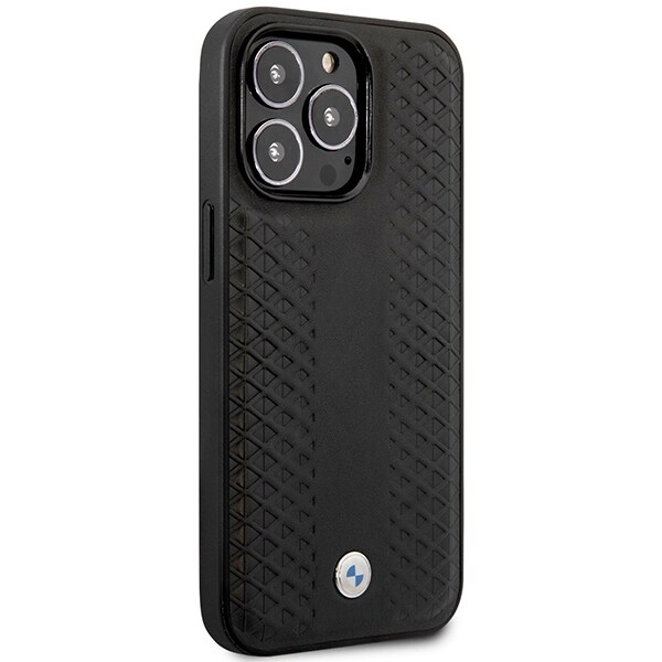Etui BMW BMHMP14L22RFGK iPhone 14 Pro 6,1" svart/svart lær med diamantmønster MagSafe