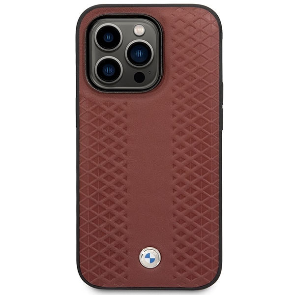 Etui BMW BMHMP14L22RFGR iPhone 14 Pro 6,1" Burgundy/burgundy Lær diamantmønster MagSafe