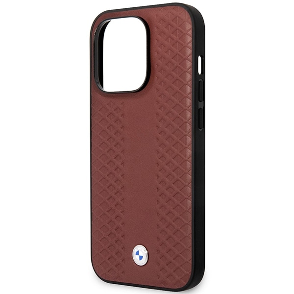 Etui BMW BMHMP14L22RFGR iPhone 14 Pro 6,1" Burgundy/burgundy Lær diamantmønster MagSafe