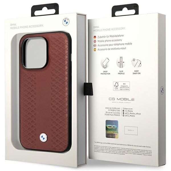 Etui BMW BMHMP14L22RFGR iPhone 14 Pro 6,1" Burgundy/burgundy Lær diamantmønster MagSafe