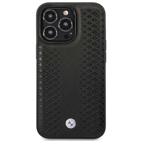 Etui BMW BMHMP14X22RFGK iPhone 14 Pro Max 6,7" svart/svart lær med diamantmønster MagSafe