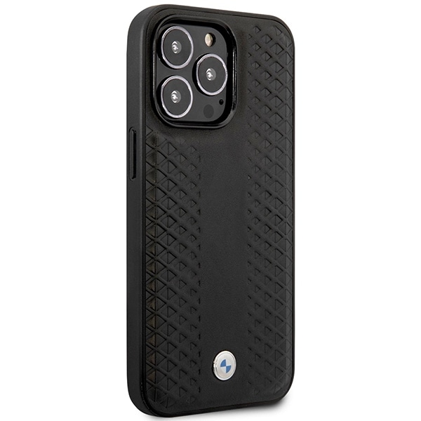 Etui BMW BMHMP14X22RFGK iPhone 14 Pro Max 6,7" svart/svart lær med diamantmønster MagSafe