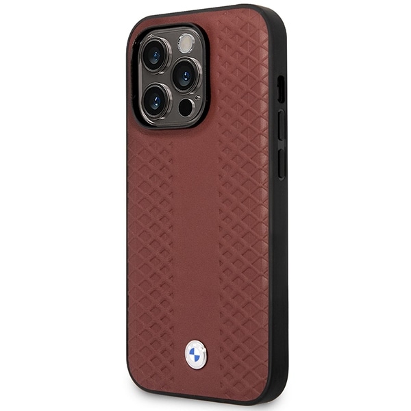 Etui BMW BMHMP14X22RFGR iPhone 14 Pro Max 6,7" Burgundy/burgundy Lær diamantmønster MagSafe
