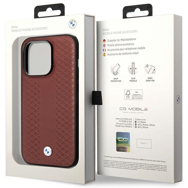Etui BMW BMHMP14X22RFGR iPhone 14 Pro Max 6,7" Burgundy/burgundy Lær diamantmønster MagSafe