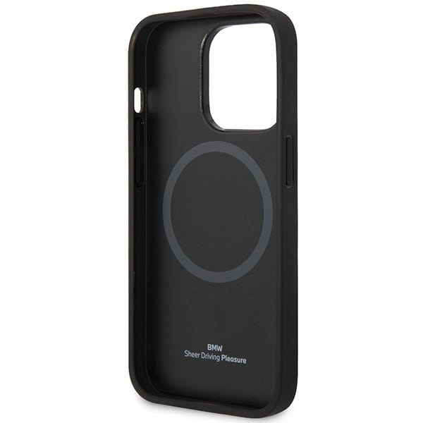 Etui BMW BMHMP14X22RPSK iPhone 14 Pro Max 6,7" svart/svart Lærseter Mønster MagSafe