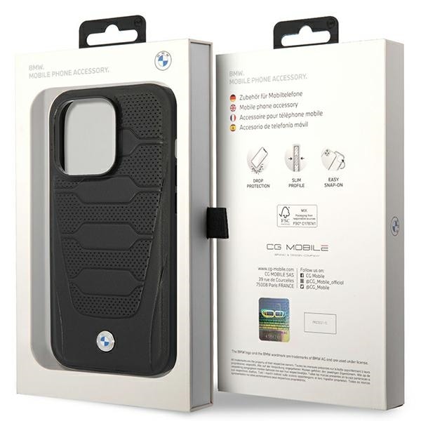 Etui BMW BMHMP14X22RPSK iPhone 14 Pro Max 6,7" svart/svart Lærseter Mønster MagSafe