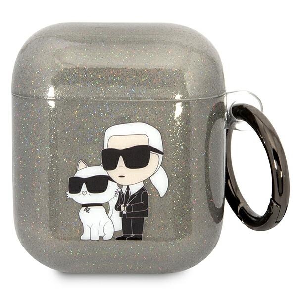 Karl Lagerfeld KLA2HNKCTGK Airpods 1/2 deksel svart/svart Glitter Karl&Choupette