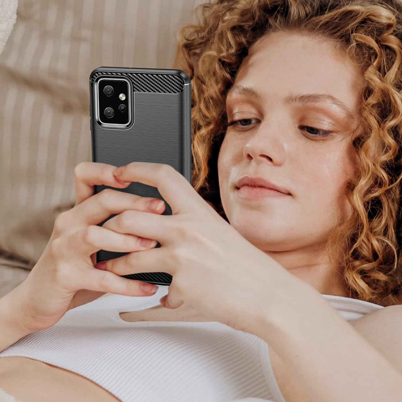 Carbon Case for Motorola Moto G Power 2023 fleksibel silikon karbon deksel svart