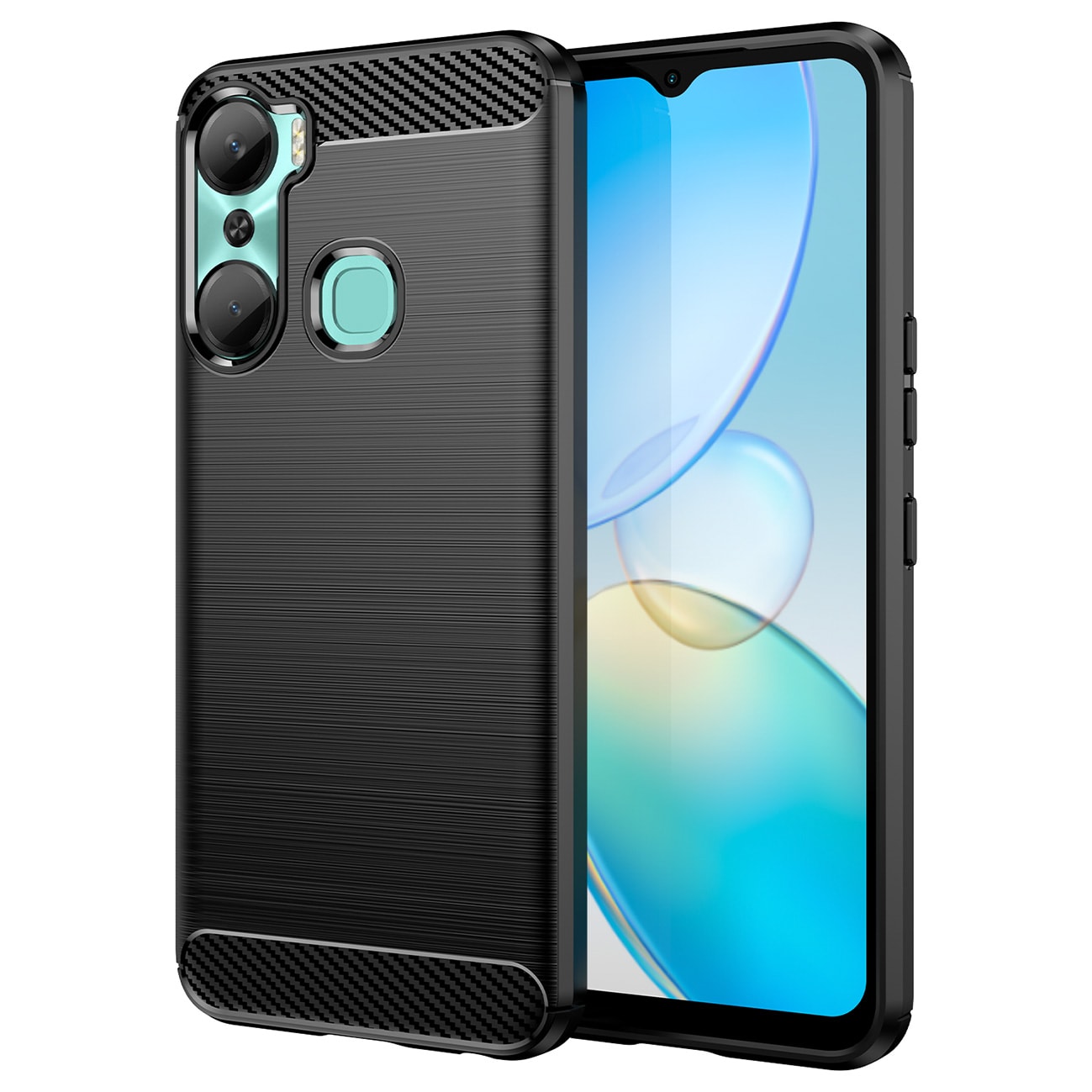 Carbon Case-etui til Infinix Hot 12 Pro fleksibelt karbondeksel i silikon, svart