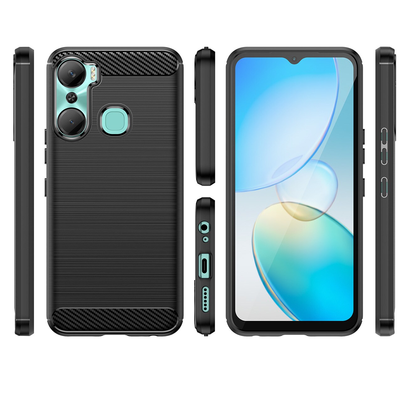 Carbon Case-etui til Infinix Hot 12 Pro fleksibelt karbondeksel i silikon, svart