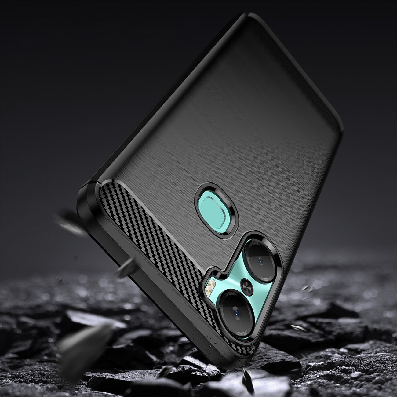 Carbon Case-etui til Infinix Hot 12 Pro fleksibelt karbondeksel i silikon, svart