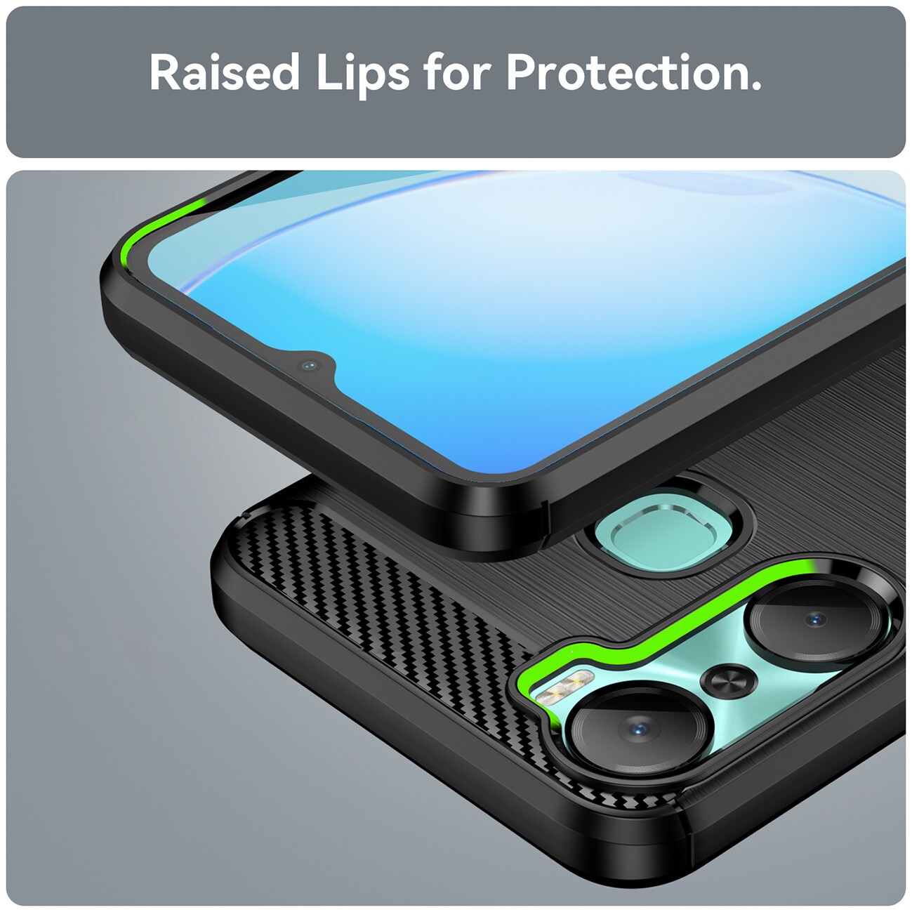 Carbon Case-etui til Infinix Hot 12 Pro fleksibelt karbondeksel i silikon, svart