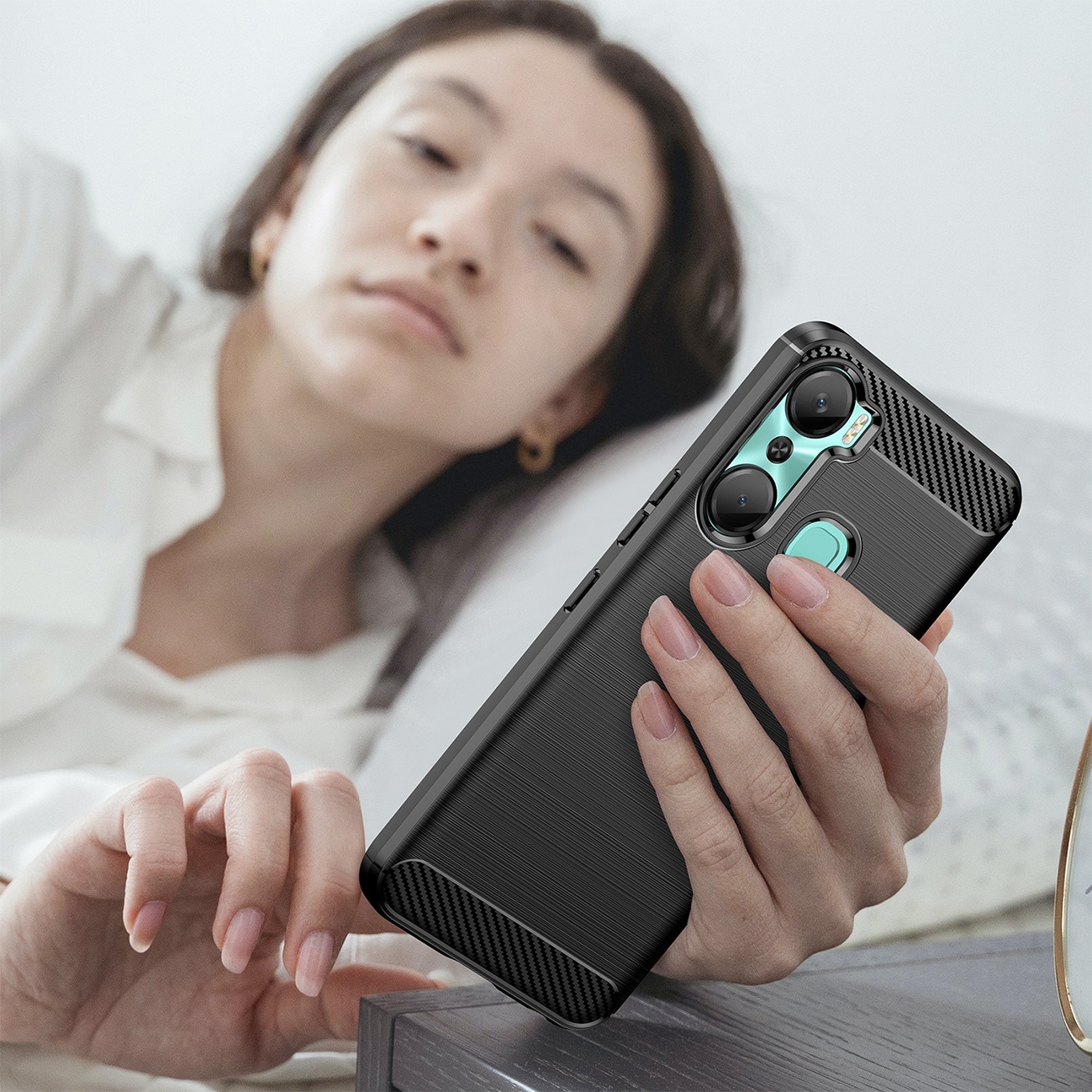 Carbon Case-etui til Infinix Hot 12 Pro fleksibelt karbondeksel i silikon, svart