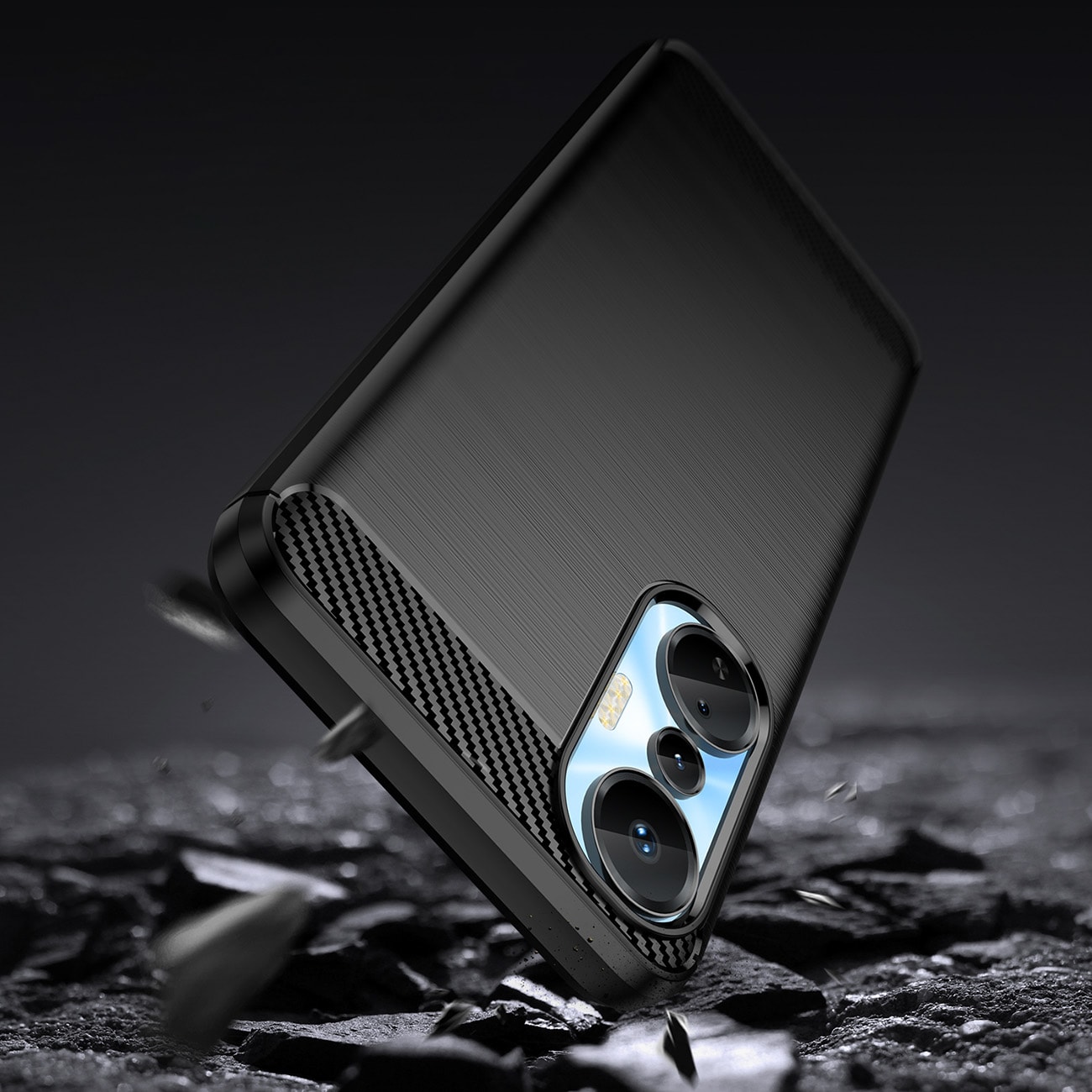 Carbon Case-etui til Infinix Hot 20S fleksibelt karbondeksel i silikon, svart