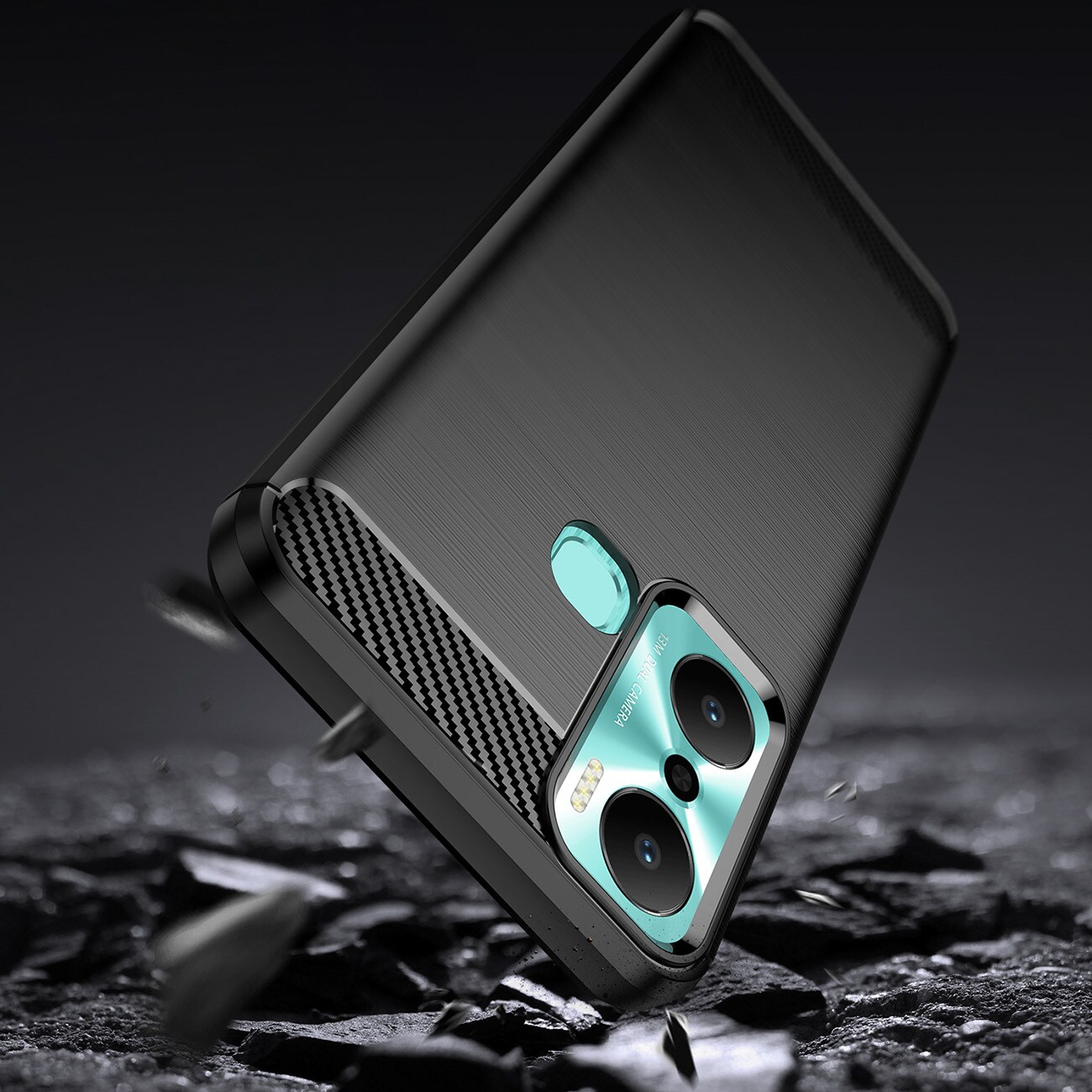 Carbon Case-etui til Infinix Hot 20 Play fleksibelt karbondeksel i silikon, svart