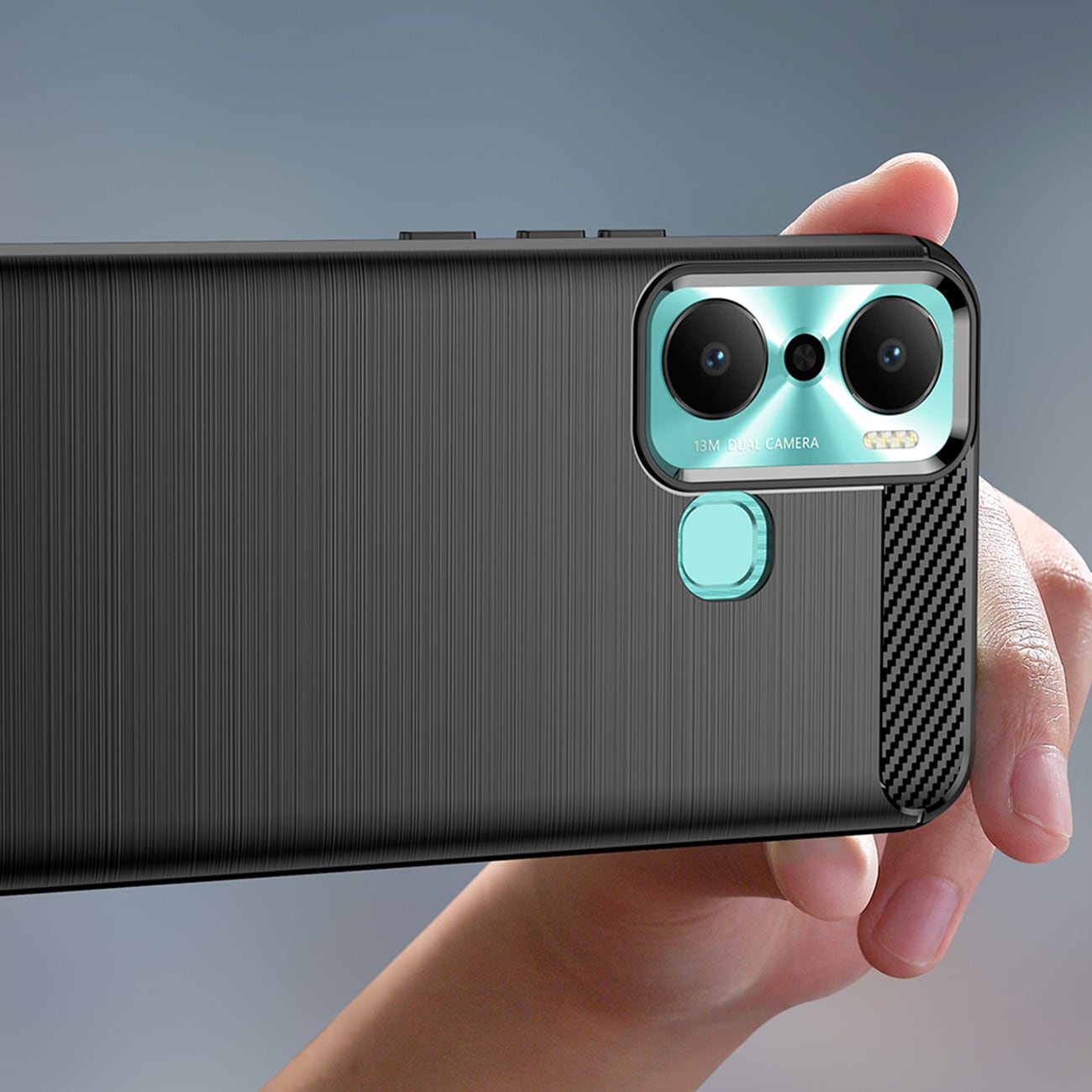Carbon Case-etui til Infinix Hot 20 Play fleksibelt karbondeksel i silikon, svart