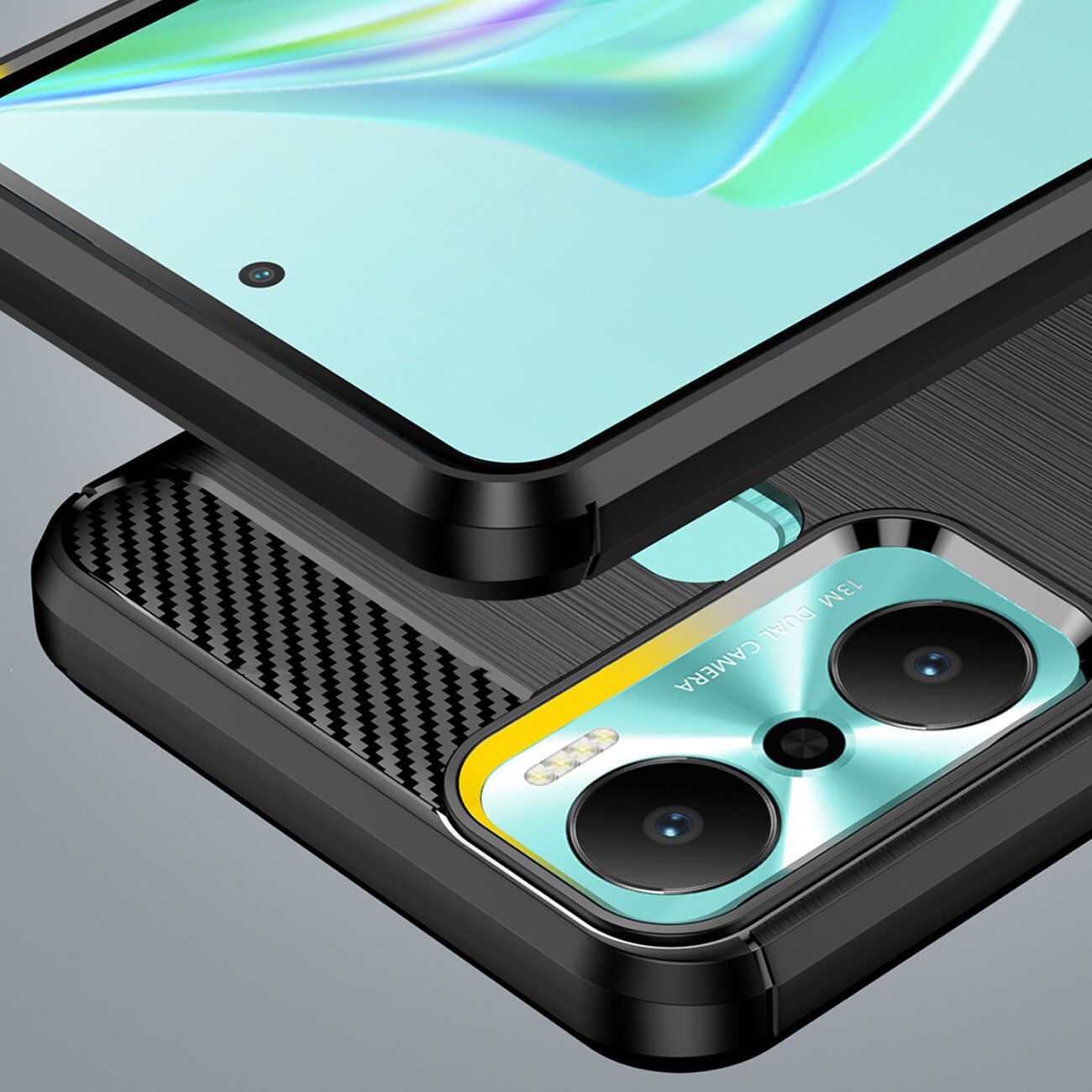 Carbon Case-etui til Infinix Hot 20 Play fleksibelt karbondeksel i silikon, svart
