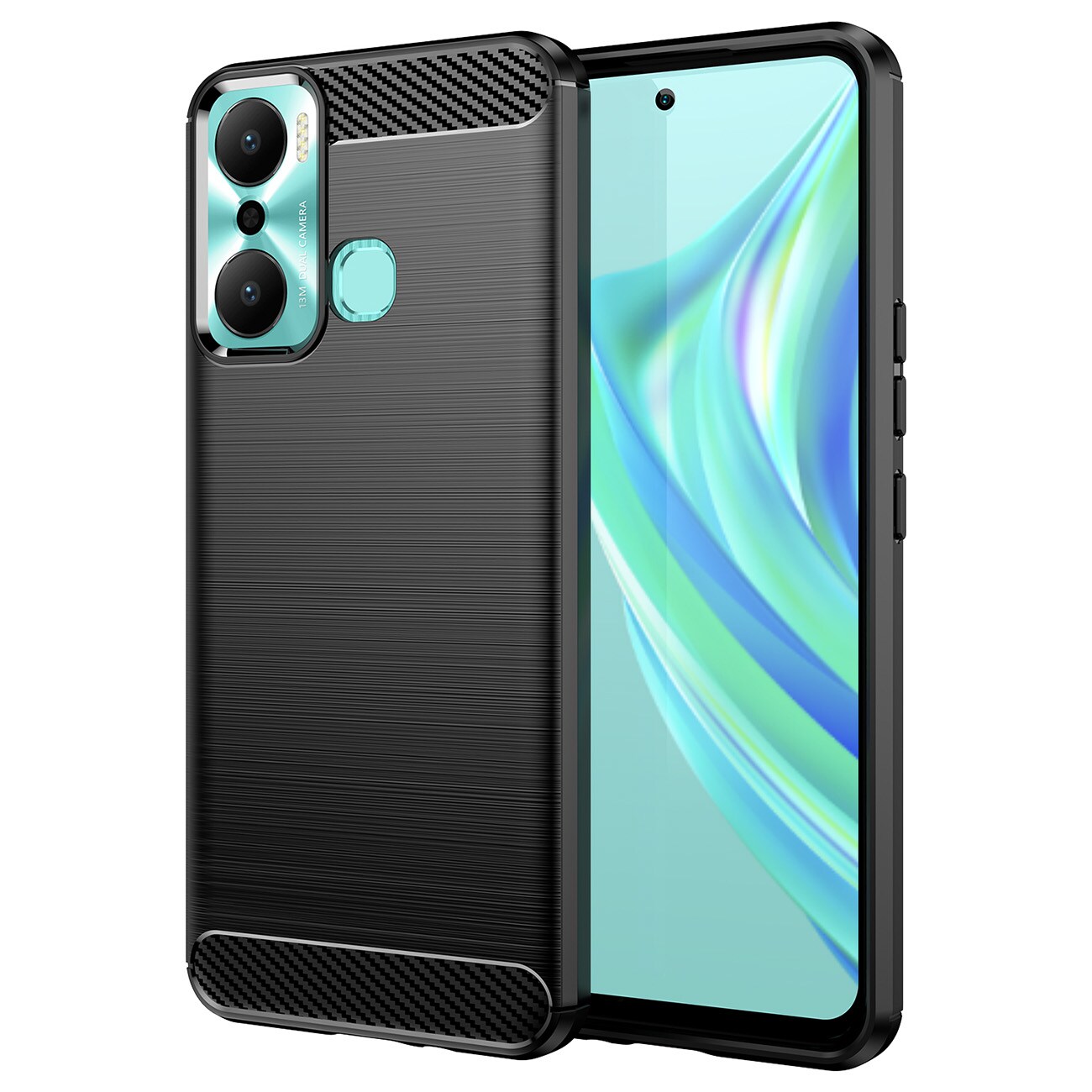 Carbon Case-etui til Infinix Hot 20 Play fleksibelt karbondeksel i silikon, svart