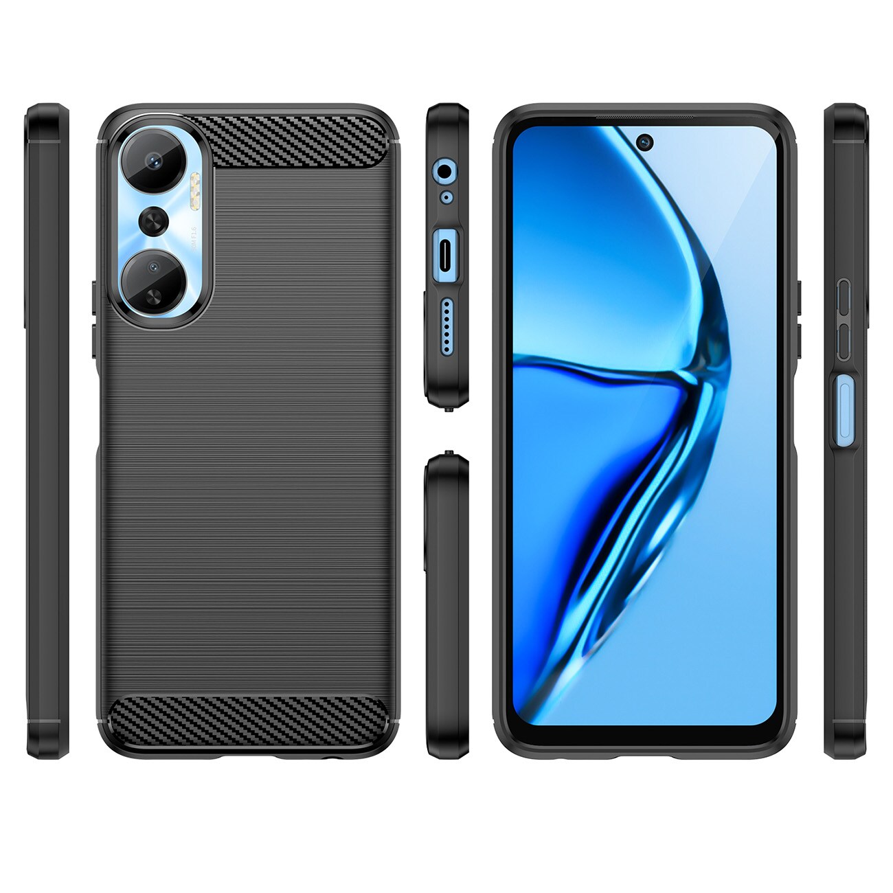 Carbon Case-etui til Infinix Hot 20 fleksibelt karbondeksel i silikon, svart