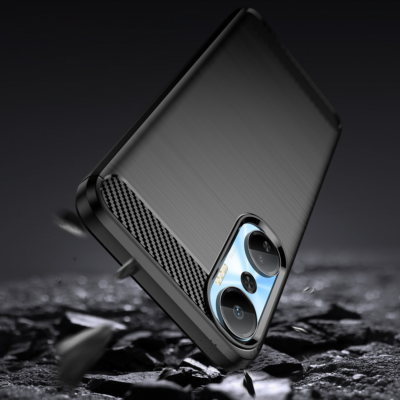 Carbon Case-etui til Infinix Hot 20 fleksibelt karbondeksel i silikon, svart