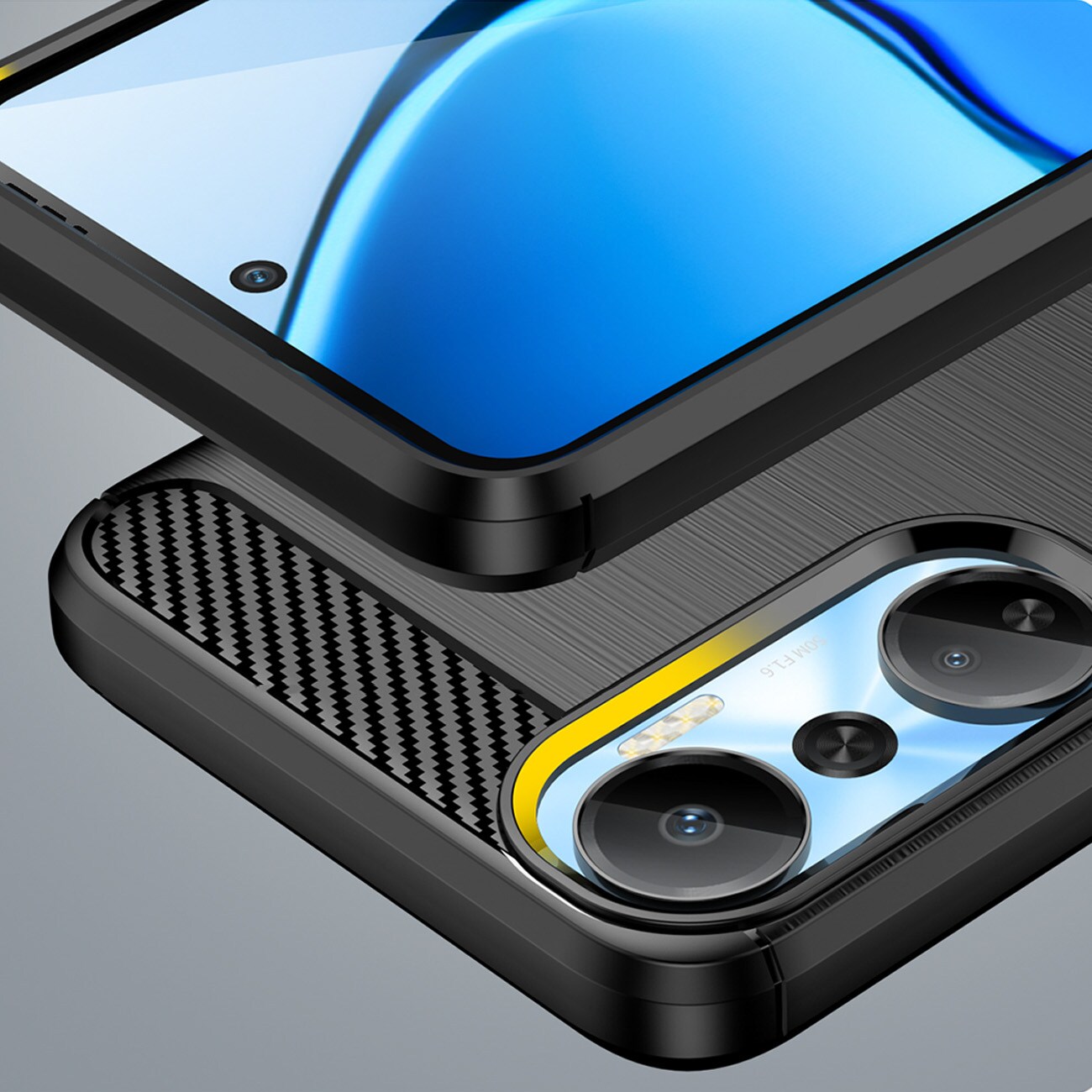 Carbon Case-etui til Infinix Hot 20 fleksibelt karbondeksel i silikon, svart