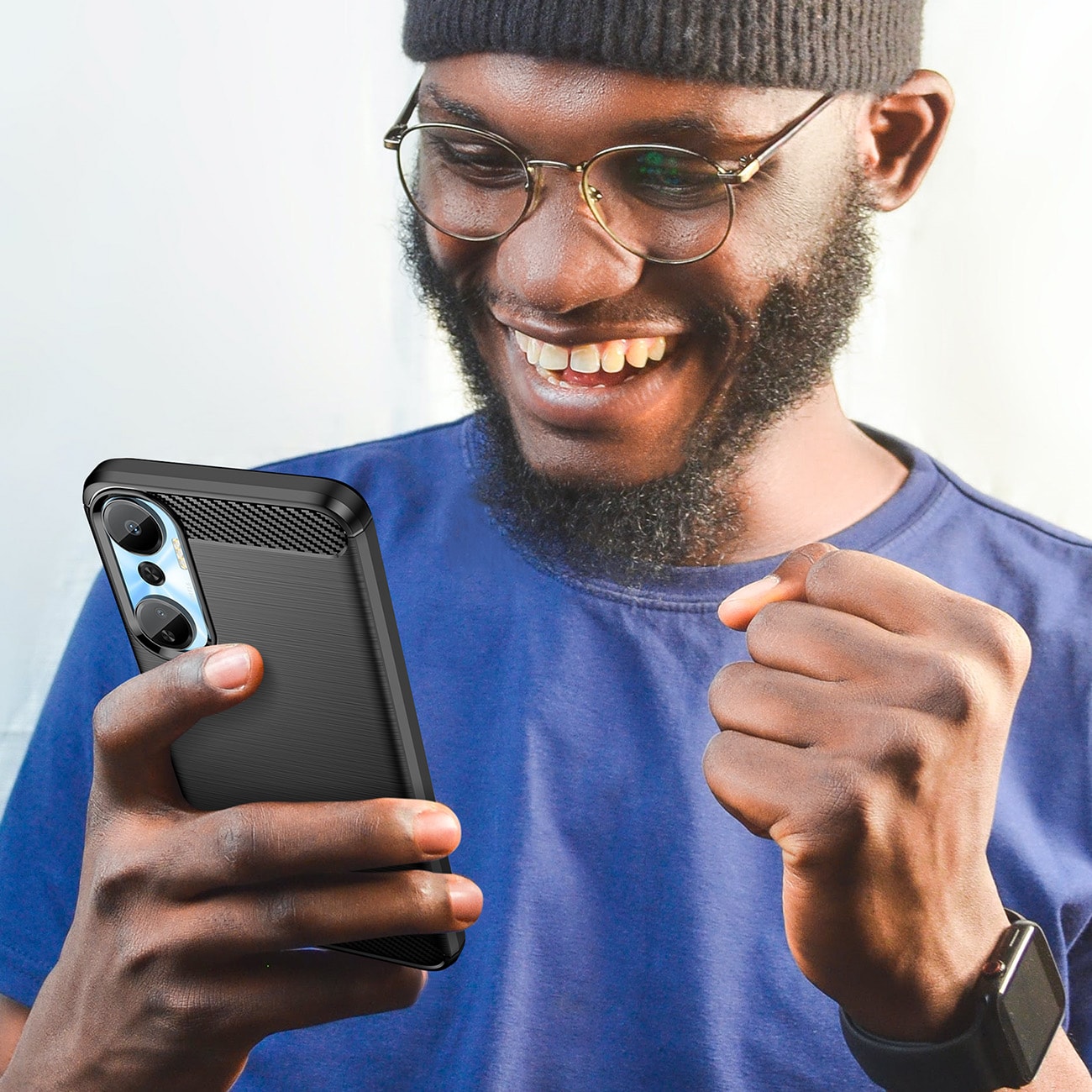 Carbon Case-etui til Infinix Hot 20 fleksibelt karbondeksel i silikon, svart