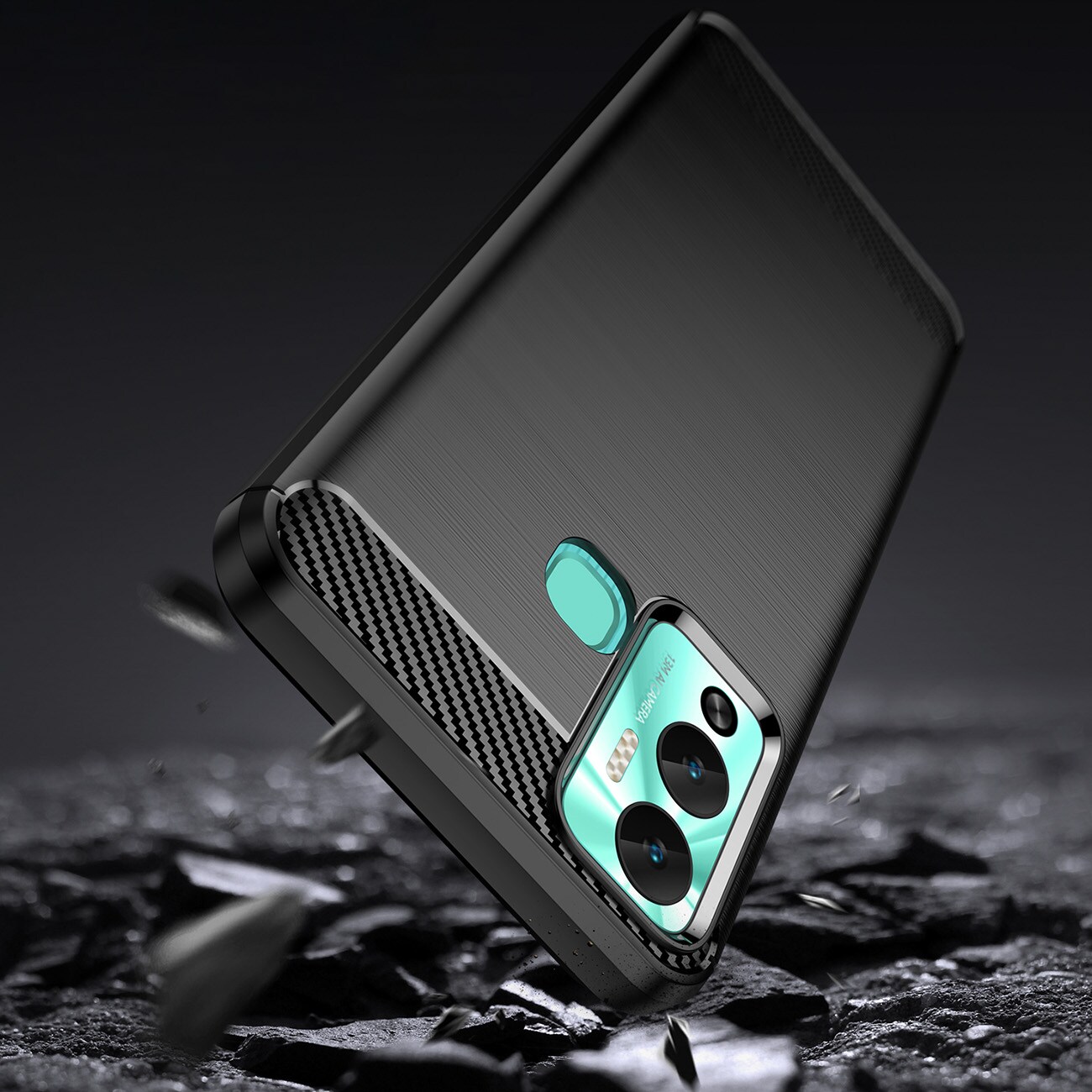 Karbondeksel til Infinix Hot 12 Play NFC / Hot 12 Play fleksibelt karbondeksel i silikon, svart
