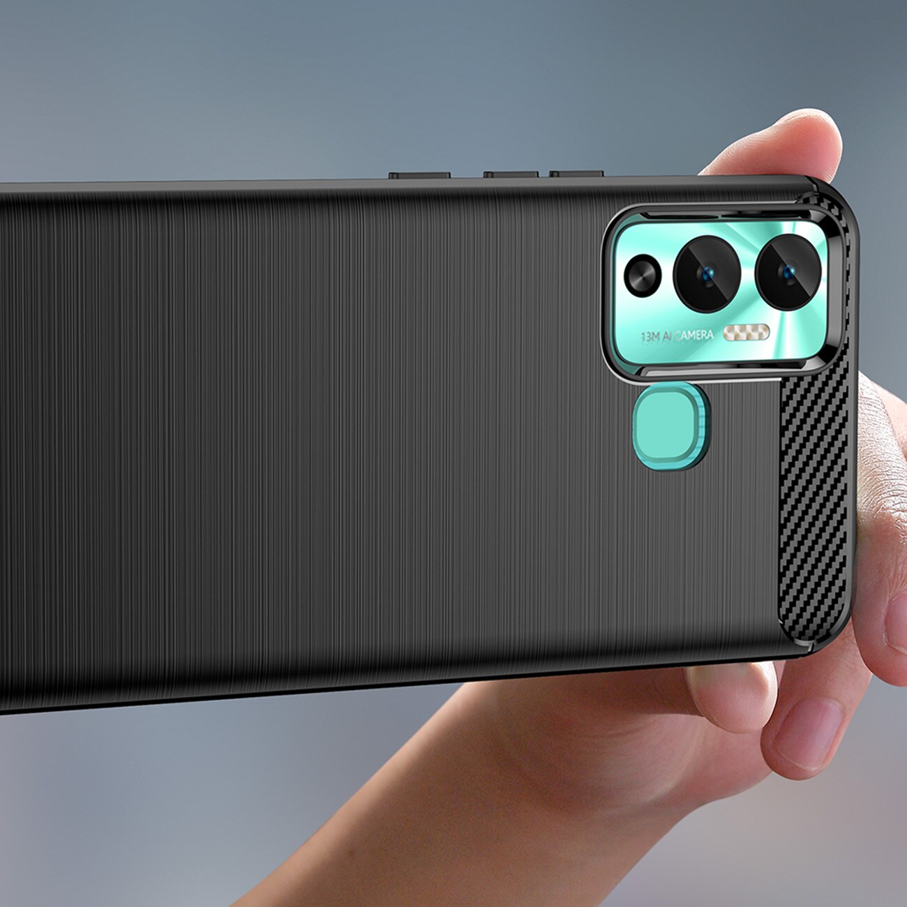 Karbondeksel til Infinix Hot 12 Play NFC / Hot 12 Play fleksibelt karbondeksel i silikon, svart