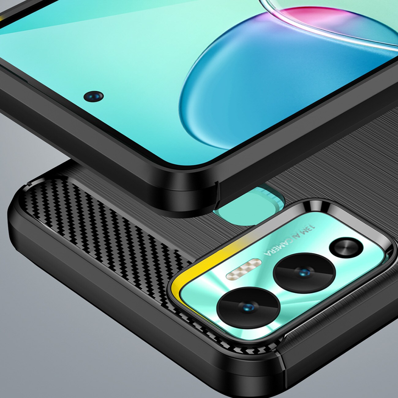 Karbondeksel til Infinix Hot 12 Play NFC / Hot 12 Play fleksibelt karbondeksel i silikon, svart