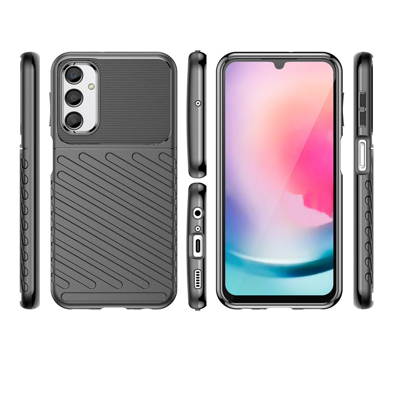 Thunder Case-etui for Samsung Galaxy A24 4G silikon panseretui svart