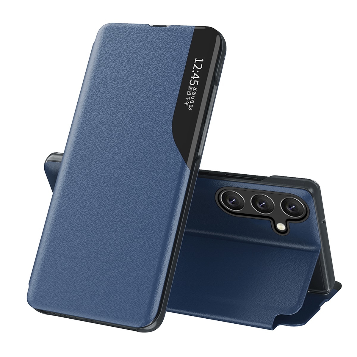 Eco Leather View Case-deksel for Samsung Galaxy A24 4G med flipstativ blå