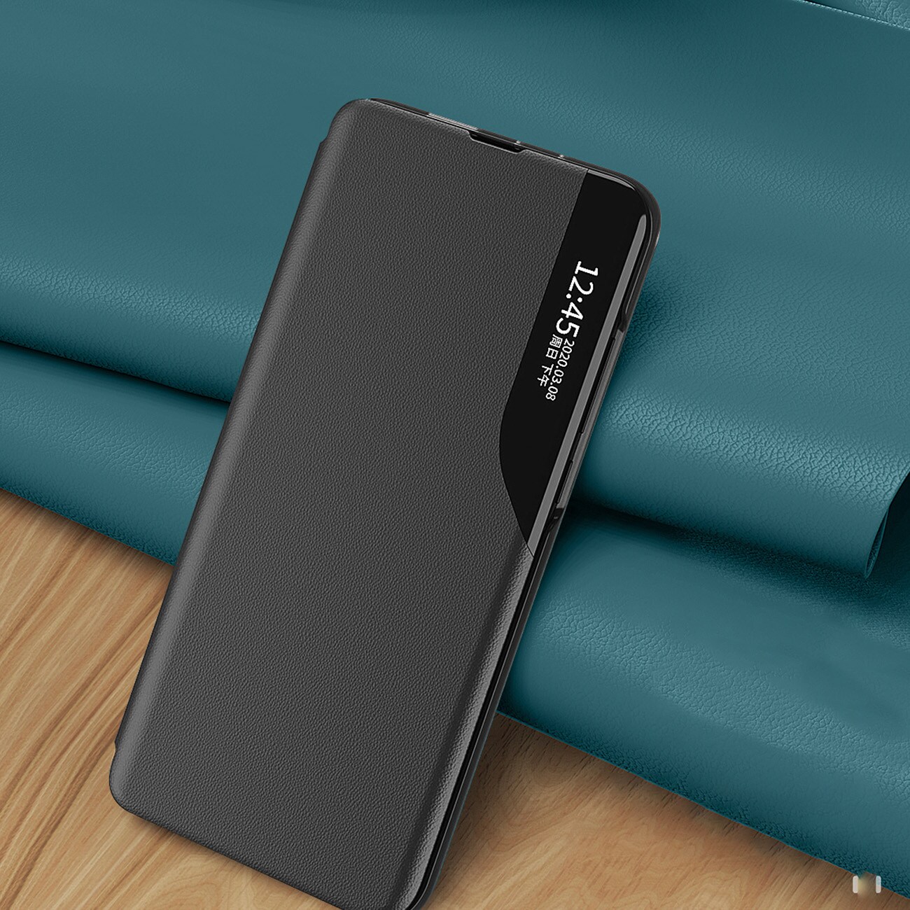 Eco Leather View Case-deksel for Samsung Galaxy A24 4G med flipstativ blå