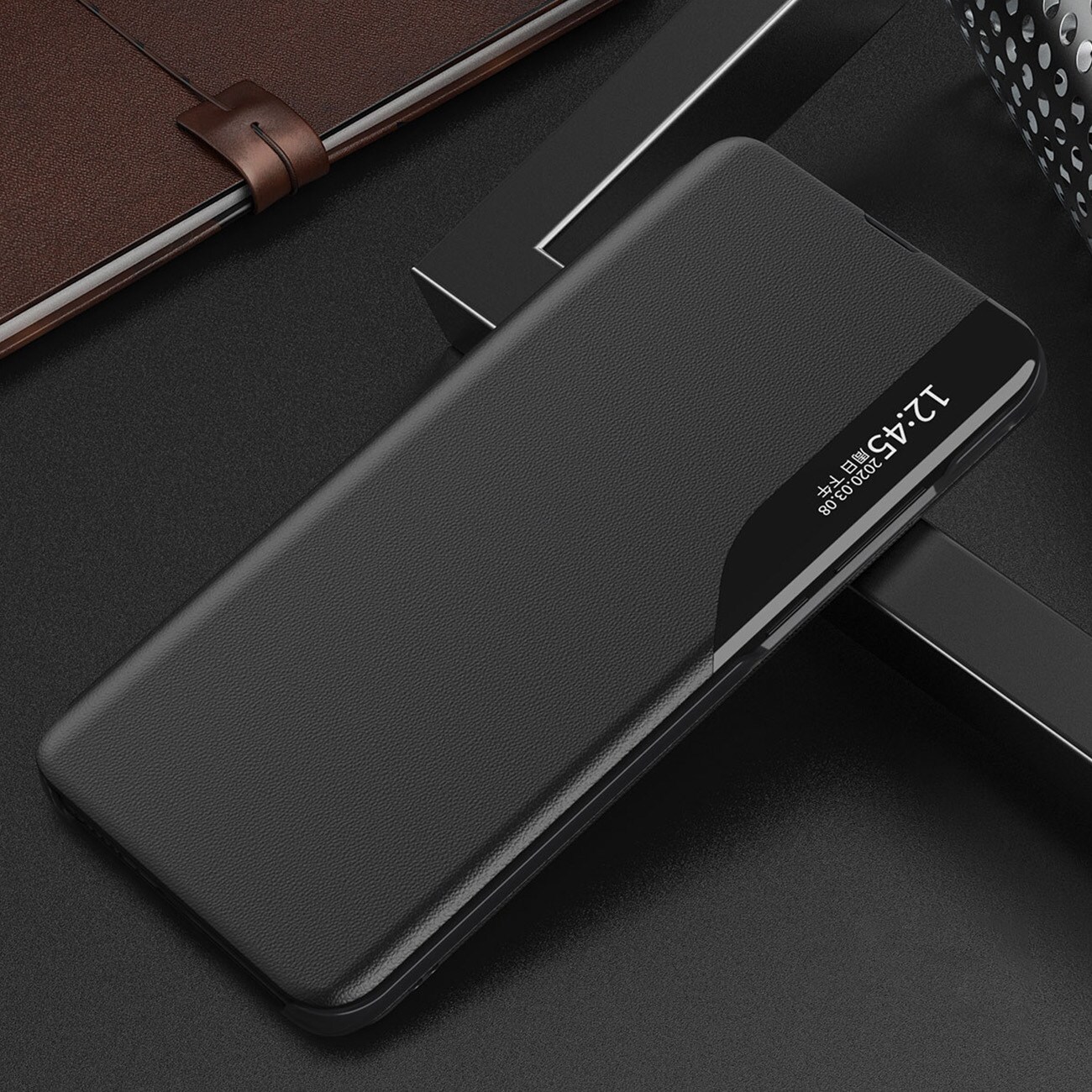 Eco Leather View Case-deksel for Samsung Galaxy A24 4G med flipstativ blå