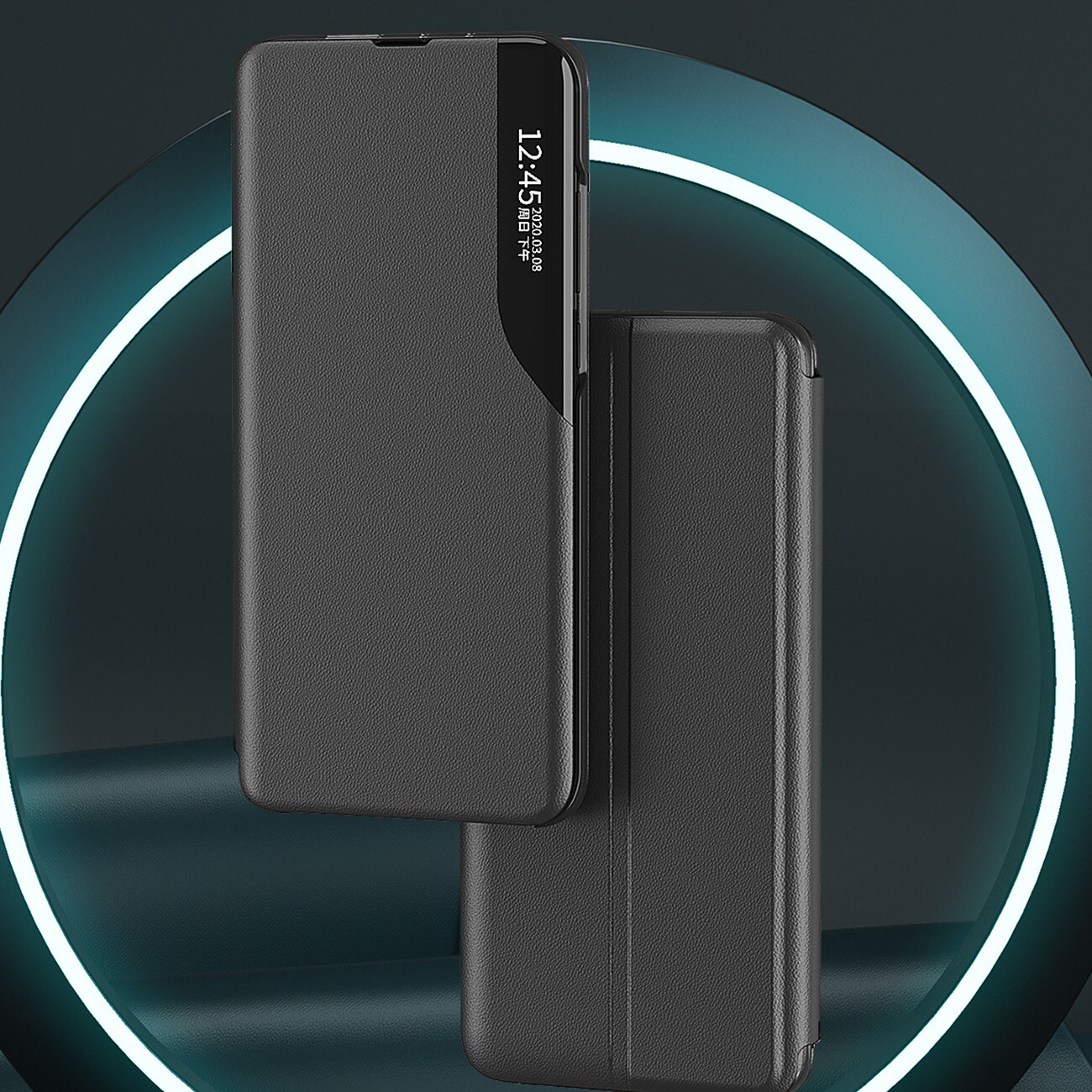 Eco Leather View Case-deksel for Samsung Galaxy A24 4G med flipstativ blå