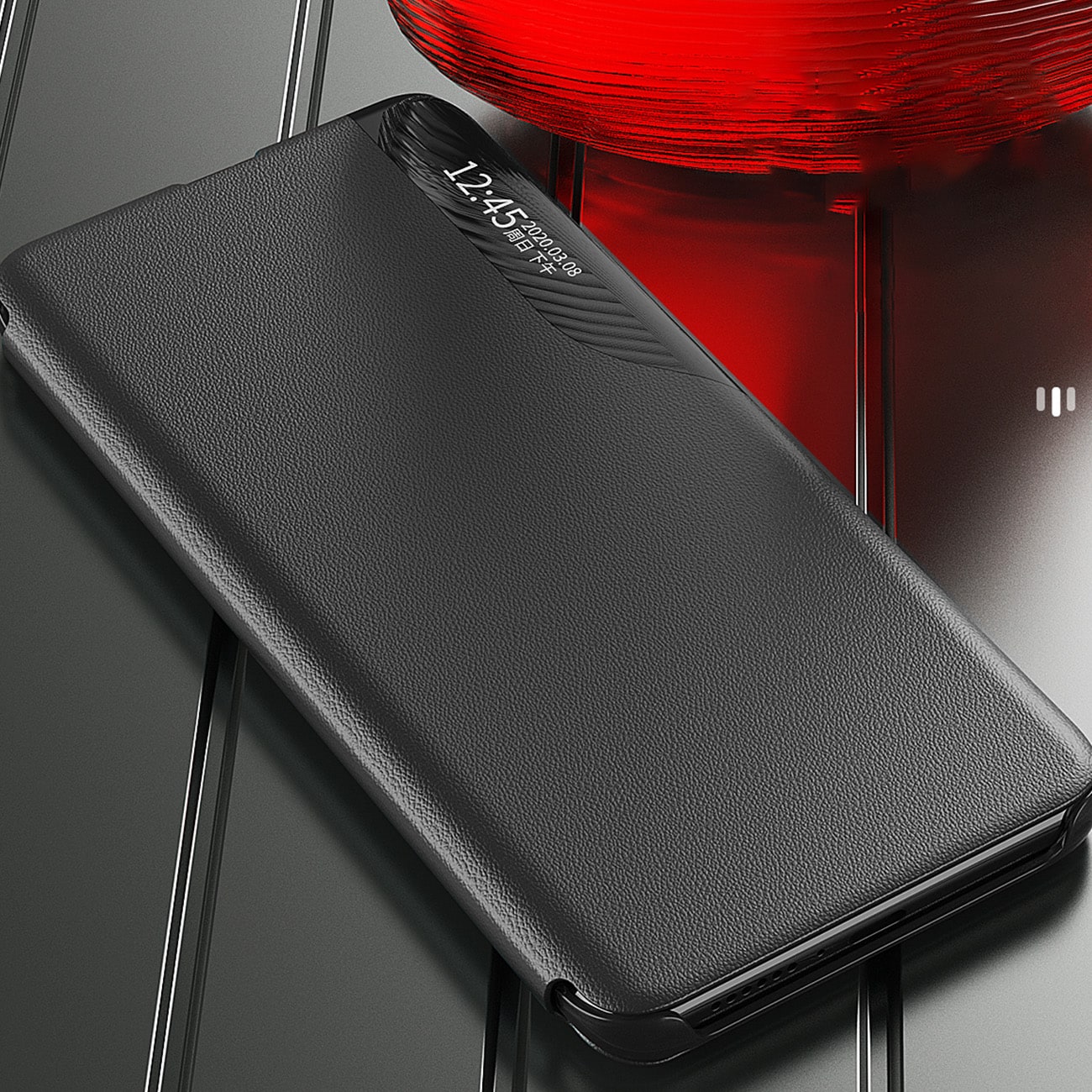 Eco Leather View Case-deksel for Samsung Galaxy A24 4G med flipstativ blå