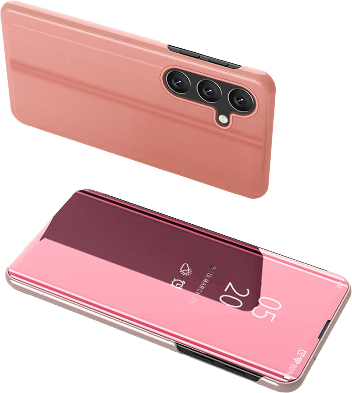 Clear View Case-deksel for Samsung Galaxy A24 4G-deksel med klaff rosa