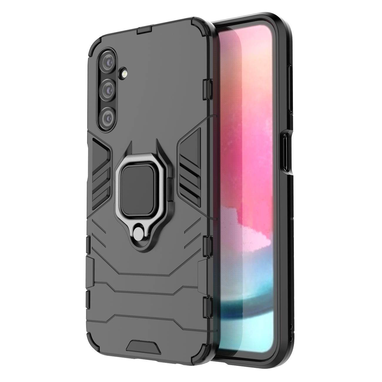 Ring Armor-etui for Samsung Galaxy A24 4G pansrede deksel magnetisk holderring svart