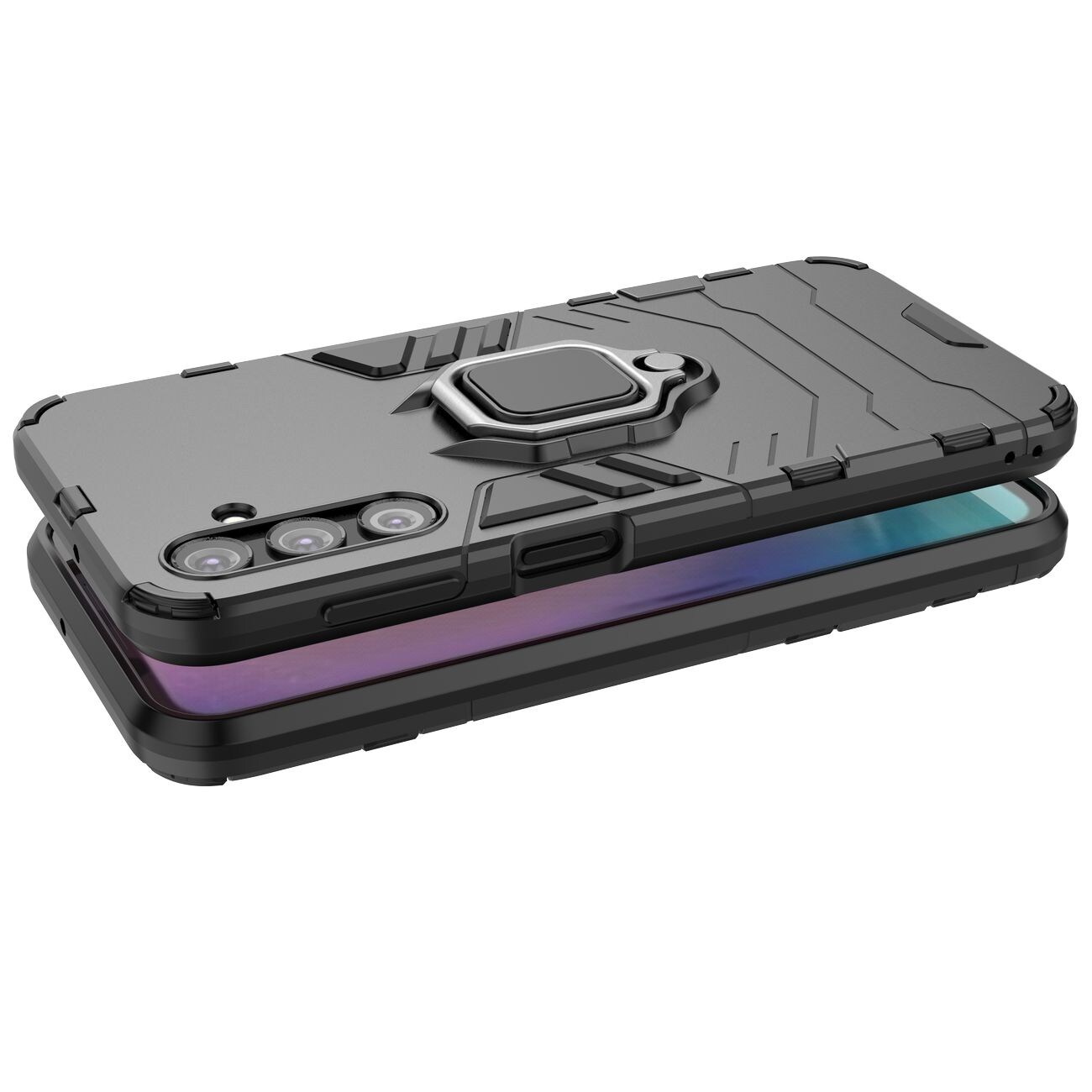 Ring Armor-etui for Samsung Galaxy A24 4G pansrede deksel magnetisk holderring svart