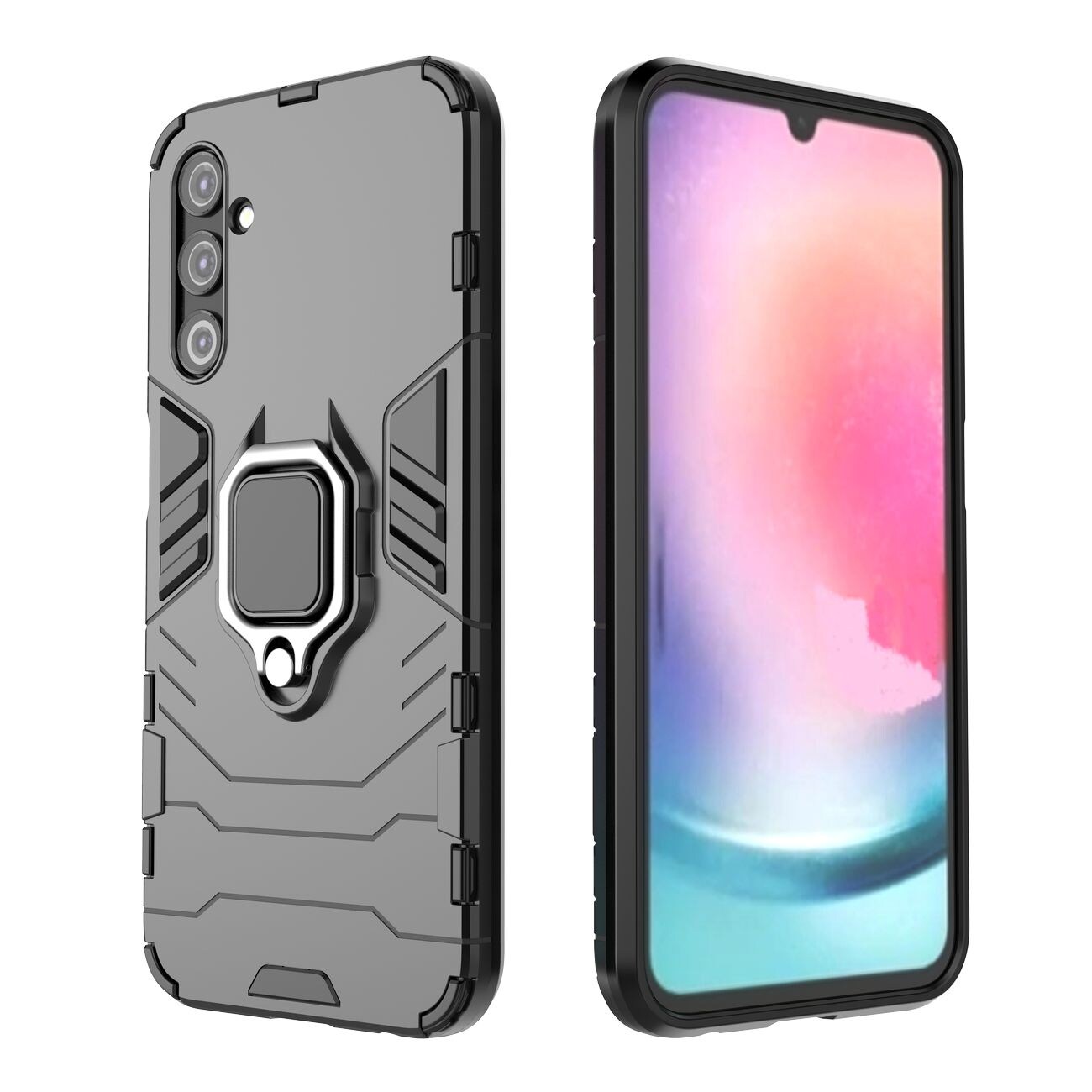 Ring Armor-etui for Samsung Galaxy A24 4G pansrede deksel magnetisk holderring svart