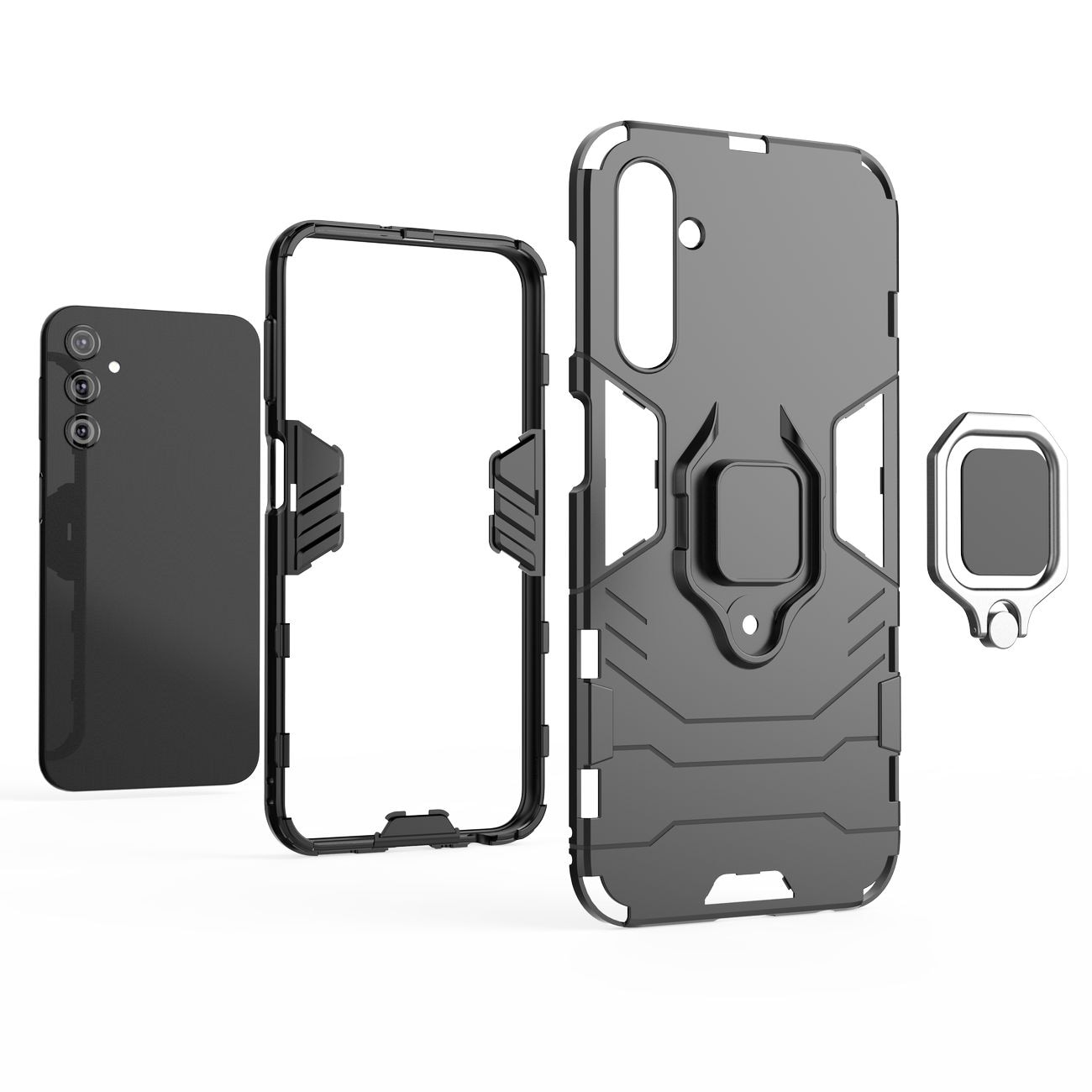 Ring Armor-etui for Samsung Galaxy A24 4G pansrede deksel magnetisk holderring svart