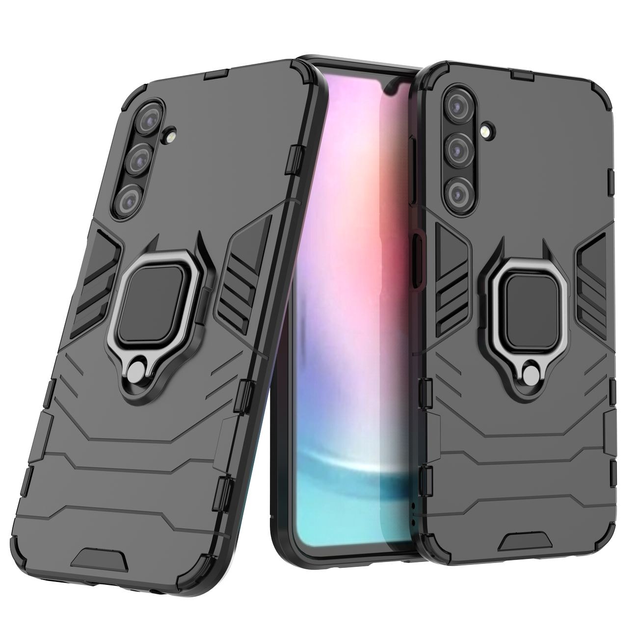 Ring Armor-etui for Samsung Galaxy A24 4G pansrede deksel magnetisk holderring svart