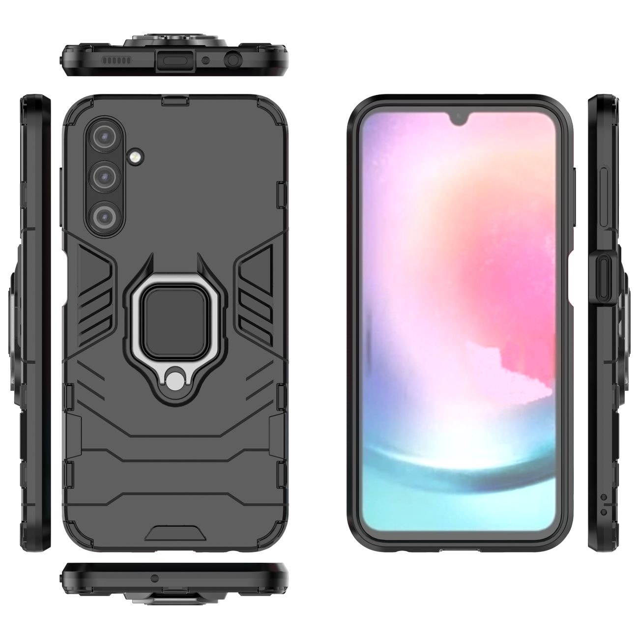Ring Armor-etui for Samsung Galaxy A24 4G pansrede deksel magnetisk holderring svart