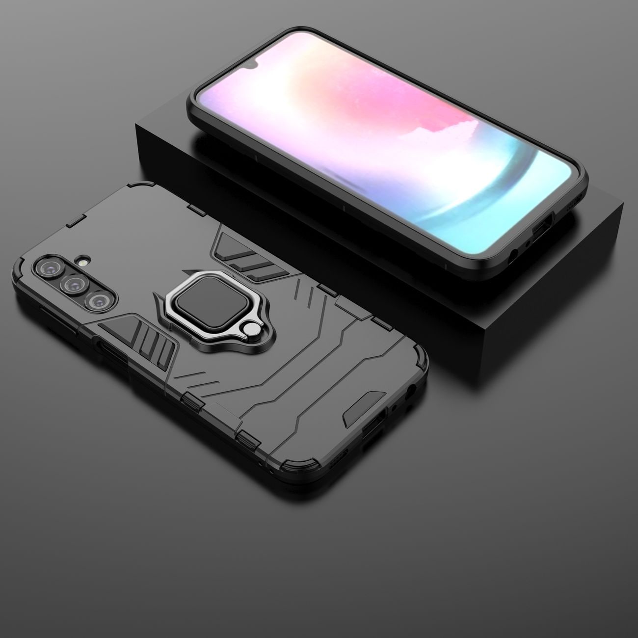 Ring Armor-etui for Samsung Galaxy A24 4G pansrede deksel magnetisk holderring svart