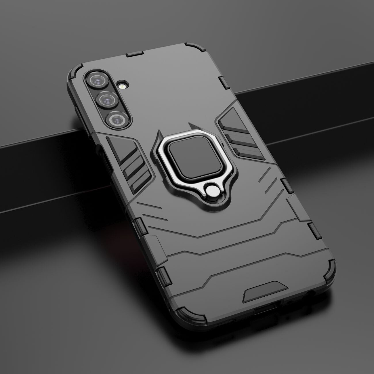 Ring Armor-etui for Samsung Galaxy A24 4G pansrede deksel magnetisk holderring svart