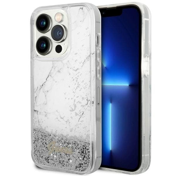 Guess GUHCP14LLCSGSGH iPhone 14 Pro 6,1" hvit/hvit hardcase Liquid Glitter Marble