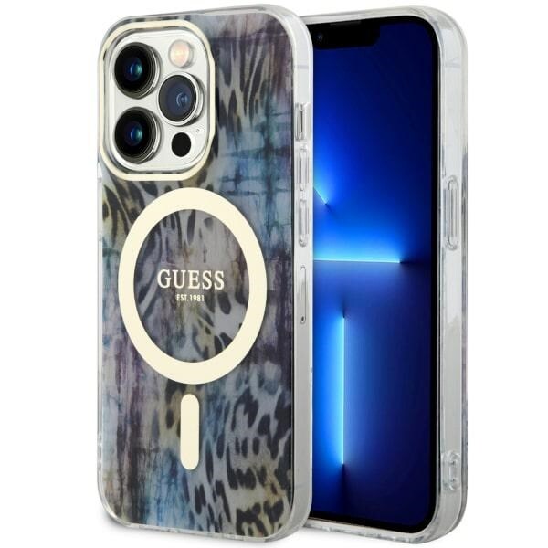 Guess GUHMP14LHLEOPWB iPhone 14 Pro 6,1" blå/blå hardcase Leopard MagSafe