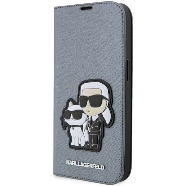 Karl Lagerfeld KLBKP14LSANKCPG iPhone 14 Pro 6,1" bokhylle sølv/sølv Saffiano Karl & Choupette