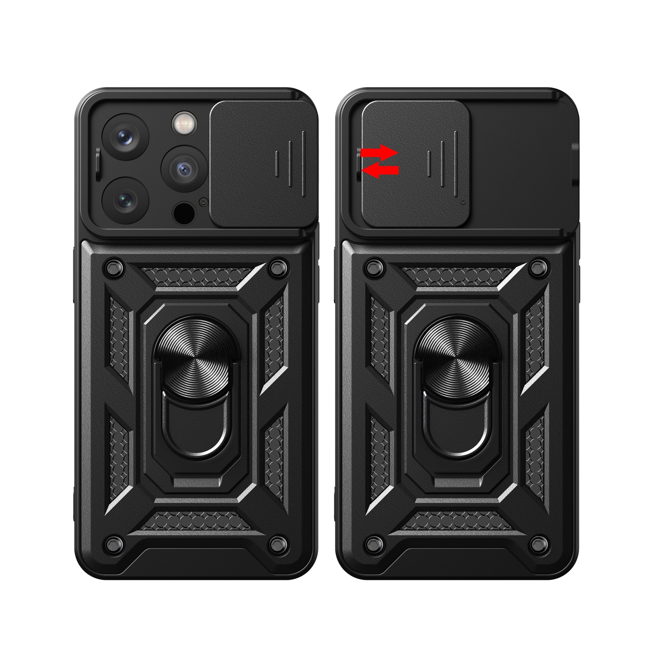 Hybrid Armor Camshield iPhone 15 Pro-etui med kickstand og kameradeksel - blå