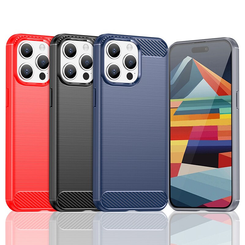 Fleksibelt karbonmønster-etui for iPhone 15 Pro Carbon Case - blå